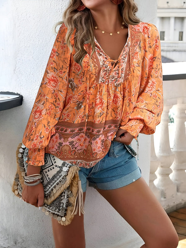Blommig blus - eleganta långärmade topp för damer