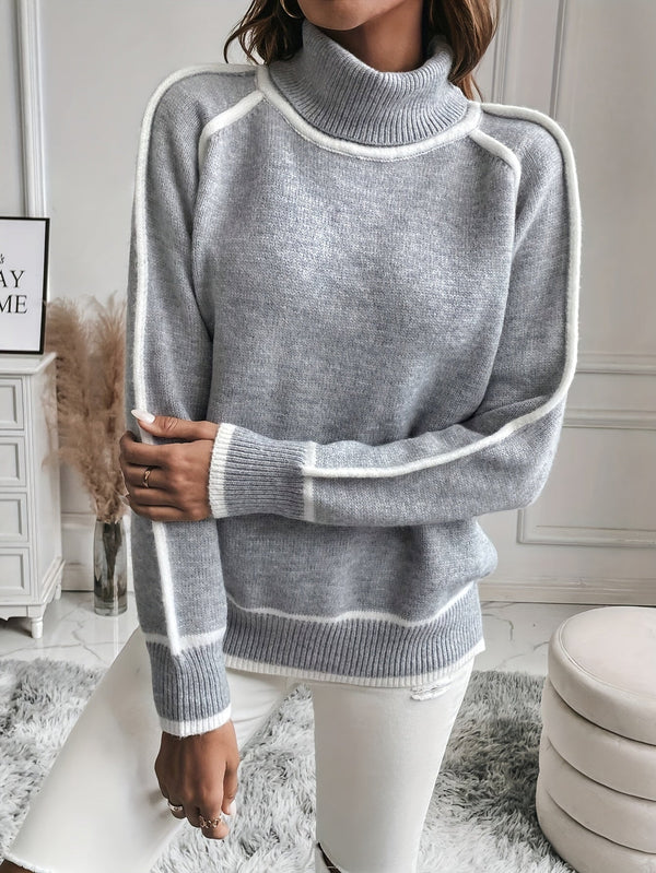 Ljusgrå tröja - elegant dam turtleneck med detaljer