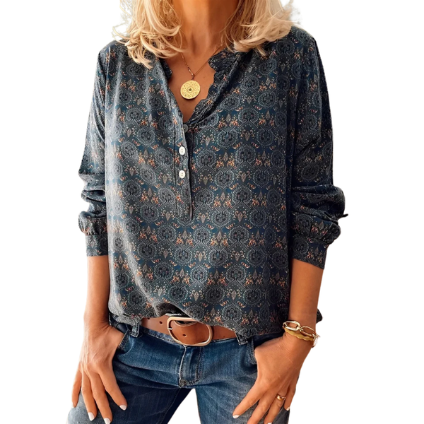 Vintage-inspirerad mörkgrå blus med halvkknappar - andas