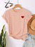 Damcasual t-shirt med hjärtmotiv - mjuk bomulls-t-shirt för vardagsbruk