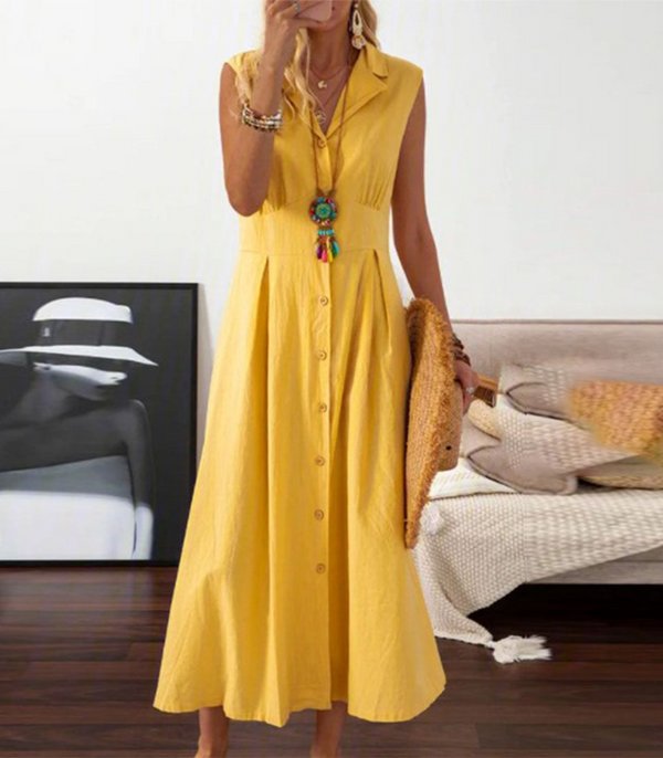 Sommardress - chic ärmlös knappradad klänning för varma dagar