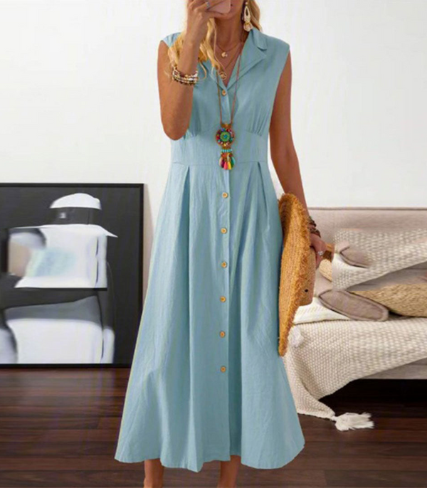 Sommardress - chic ärmlös knappradad klänning för varma dagar