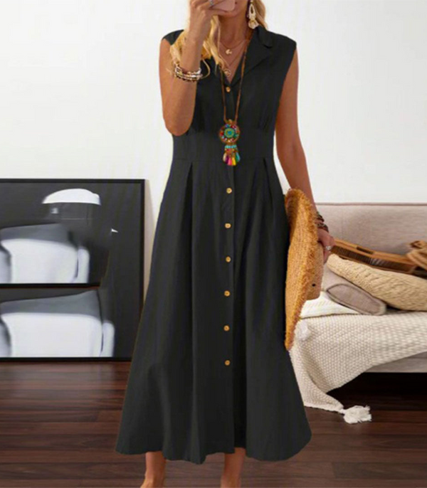 Sommardress - chic ärmlös knappradad klänning för varma dagar