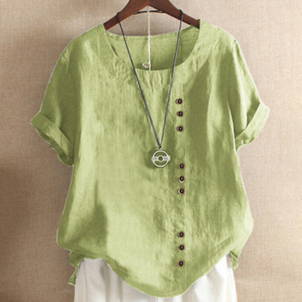 Kvinnors avslappnad blus - stilren sommartopp med knapprad, lättlinne för vardagsbruk
