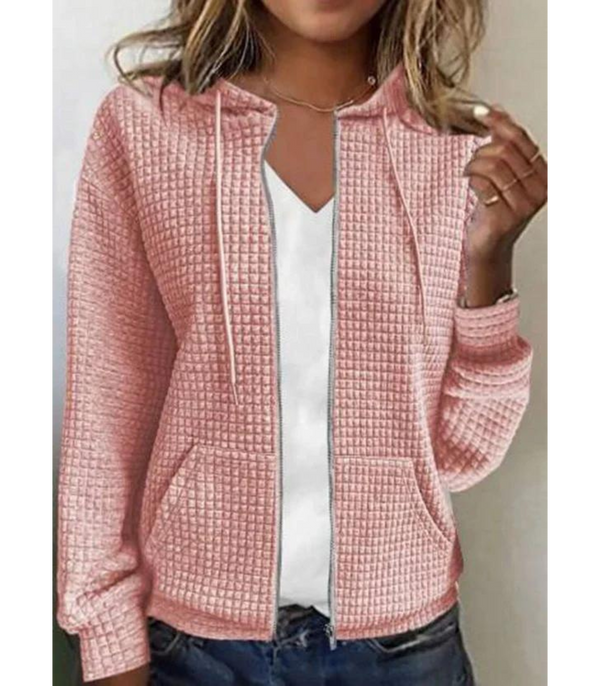 Texturerad zip-up hoodie - mysig och avslappnad jacka för kvinnor