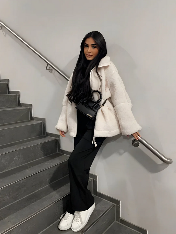 Fleece zip-up jacka - mysig oversized fleecekappa för kvinnor