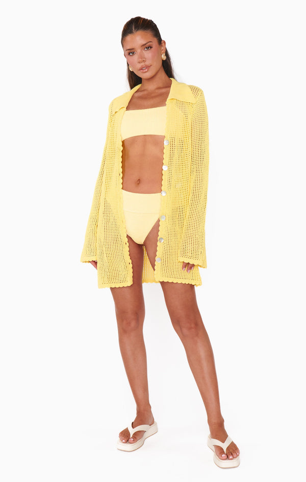 2-delad damsimdräkt med hög midja - glädjande gul strandoutfit för sommarskoj