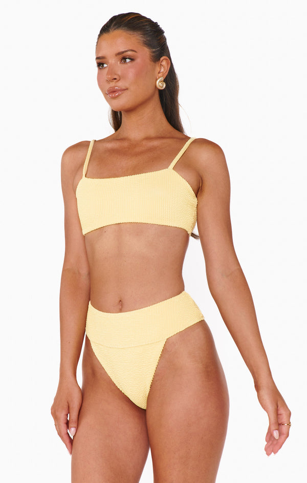 2-delad damsimdräkt med hög midja - glädjande gul strandoutfit för sommarskoj