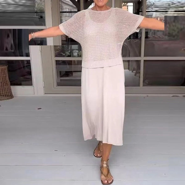 2-delat set för kvinnor - stilfullt stickad topp och svängig kjol för vardagsbruk