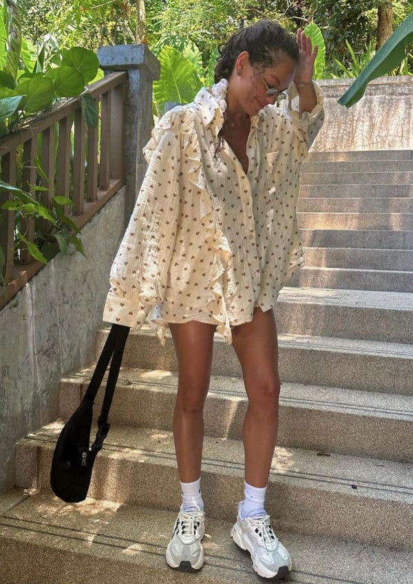 2-delad kvinnlig koord-set - stiligt flödig topp och kjol för sommarutflykter - trendig mode för damer