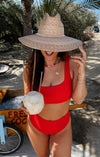 2-delad kvinnors baddräkt ribbad bikini set i het tamale-röd - trendig strandmode för sommaren