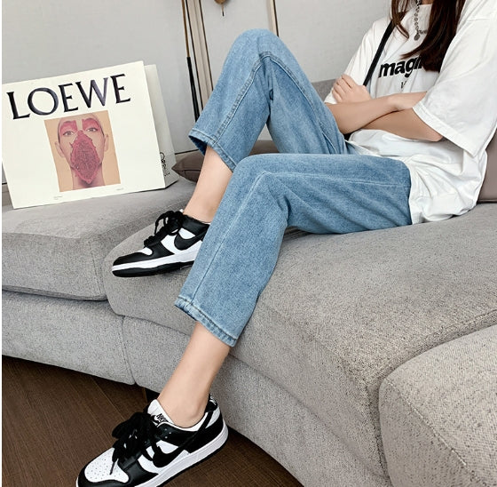 Avslappnade denim-joggers med lös passform - dambyxor