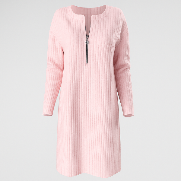 Lång stickad klänning med dragkedja - chic vintermode för damer