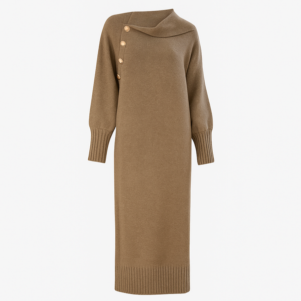 Stickad klänning - elegant klänning för damer med knappar