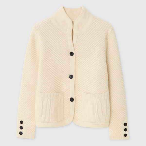 Damstickad cardigan - sofistikerad med struktur och knäppning