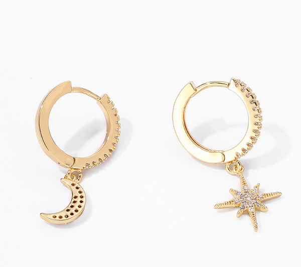 2-delade kvinnors hoopörhängen med stjärn- och månhängen – elegant design för vardagsbruk