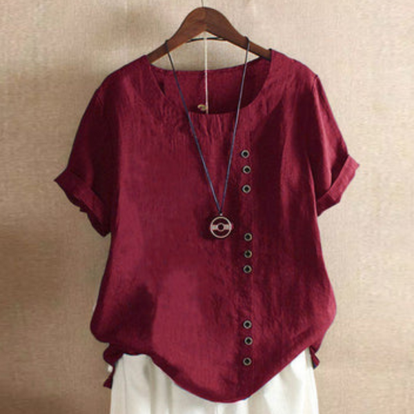 Kvinnors avslappnad blus - stilren sommartopp med knapprad, lättlinne för vardagsbruk