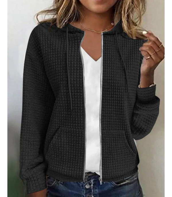 Texturerad zip-up hoodie - mysig och avslappnad jacka för kvinnor
