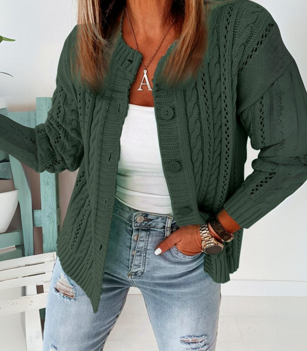 Stickad cardigan - elegant knapplång tröja för damer
