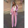 2-delad kvinnlig blazer och byxdress - elegant rosa kontorsoutfit
