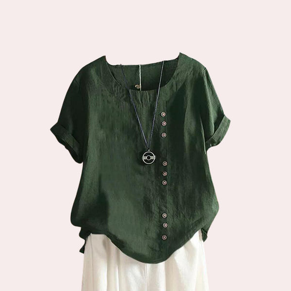 Kvinnors avslappnad blus - stilren sommartopp med knapprad, lättlinne för vardagsbruk