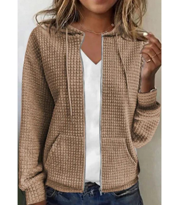 Texturerad zip-up hoodie - mysig och avslappnad jacka för kvinnor