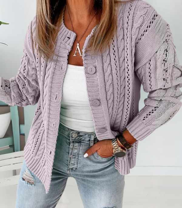 Stickad cardigan - elegant knapplång tröja för damer