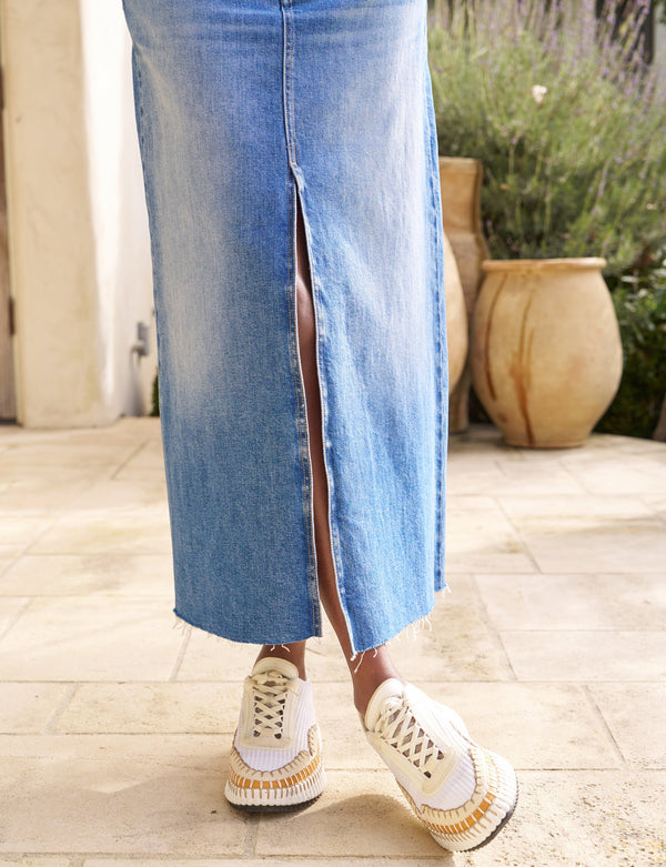 Lång denimkjol - stilren ljusblå damkjol i denim