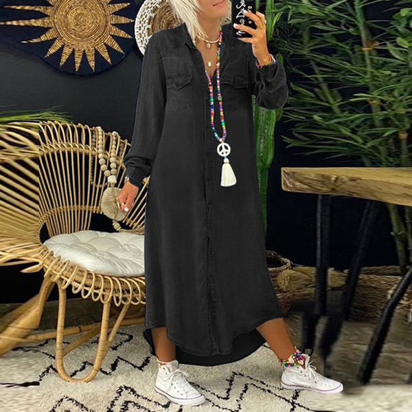 Kvinnors denimskjortklänning midi långärmad - mångsidig vardagsstil för alla tillfällen
