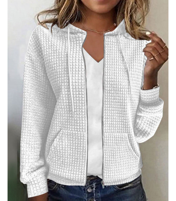 Texturerad zip-up hoodie - mysig och avslappnad jacka för kvinnor