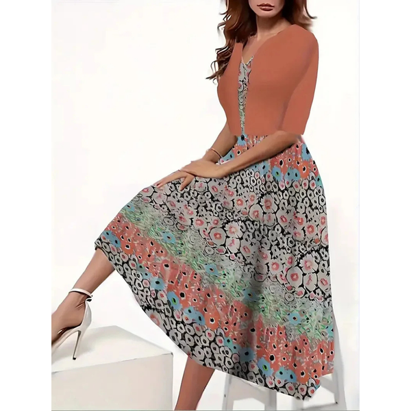 Kvinnors 2-delade blommig midi-klänning och kavaj - elegant och ledig stil för stiliga damer