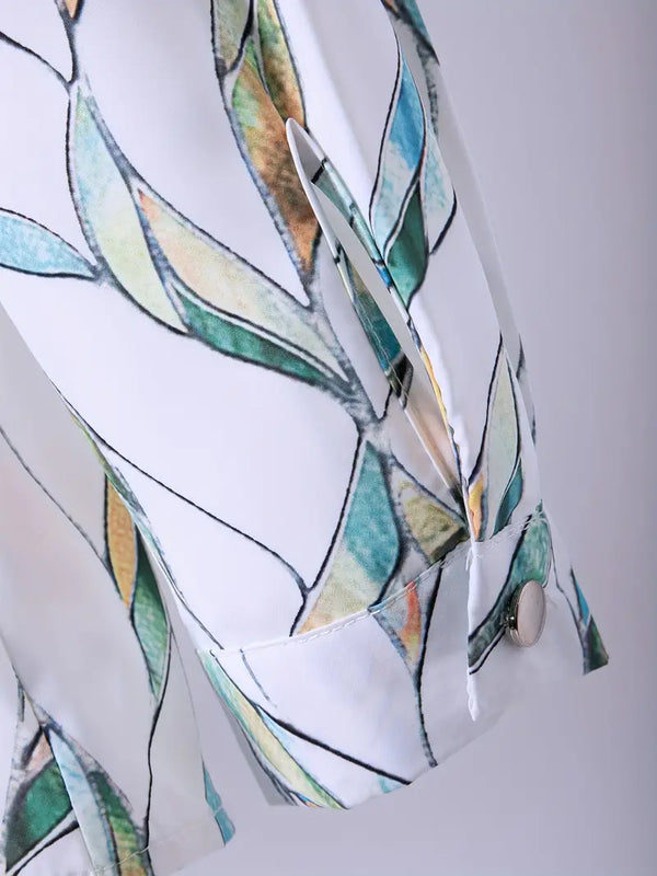 Kvinnors avslappnade blus lättviktig vit blommönstrad topp - elegant långärmad skjorta för dagligt bruk