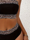 2-delad ladies bandeau bikini-set i svart med leopardmönster - trendig strandmode för sommaren
