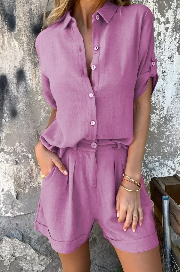 2-delad kvinnlig avslappnad blus och shorts lätt sommardräkt - avslappnad passform, andningsbart tyg för lediga dagar