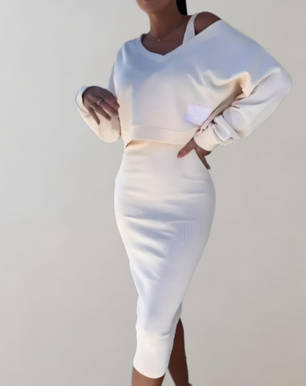 2-delige gebreide set - V-hals top en midi-rok voor dames - Bakkermode.nl