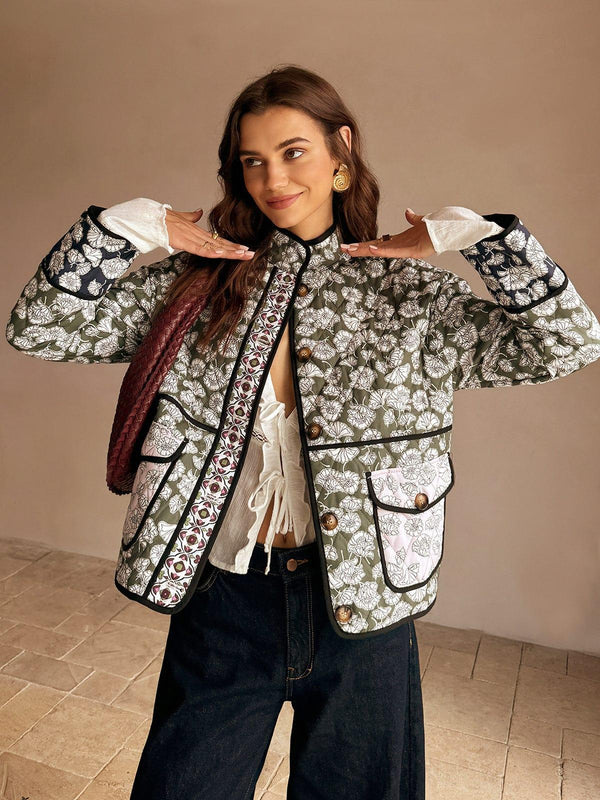 Blommönstrad jacka - grön ytterplagg för damer