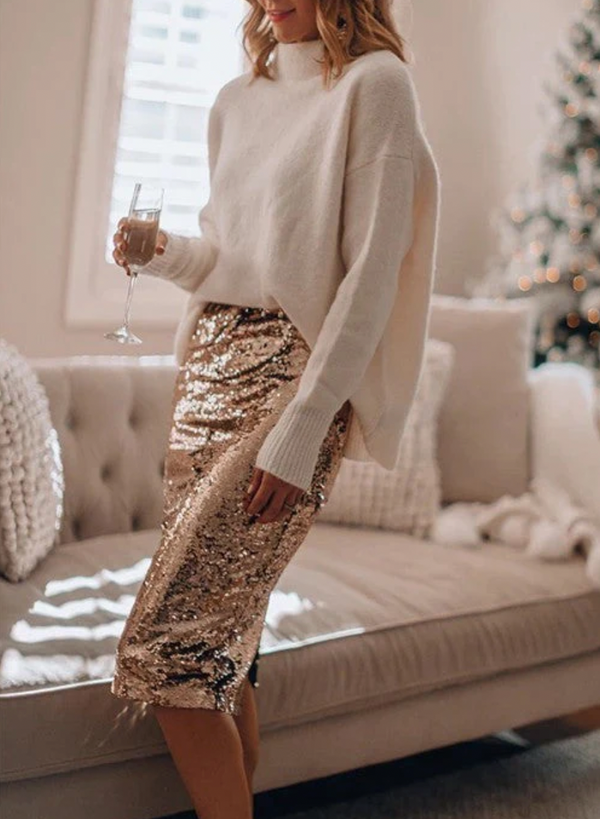 Kvinnors paljett midi kjol – elegant festklädsel för speciella tillfällen