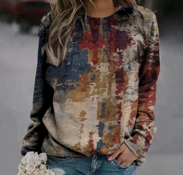 Damblå och beige texturerad tröja - avslappnad topp för vardagsbruk