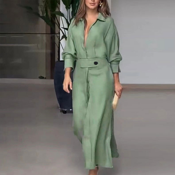 Kvinnors skjortklänning - chic maxi för sommaren, långärmad och lätt tyg för avslappnade tillfällen