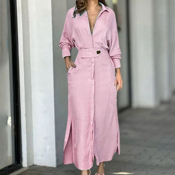 Kvinnors skjortklänning - chic maxi för sommaren, långärmad och lätt tyg för avslappnade tillfällen