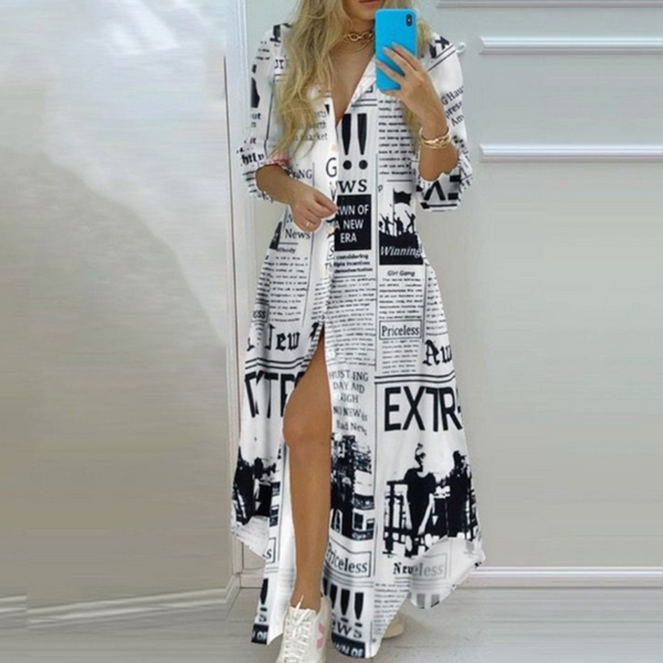 Kvinnors skjortklänning elegant blommig maxiklänning - långärmad knäppning för både avslappnade och formella tillfällen