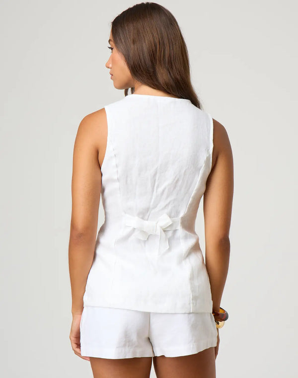 Kvinnors linneblandning mikroshorts & ärmlös topp-set i vitt - avslappnad sommaroutfit
