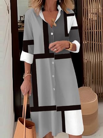 Skjortklänning - stilig damklänning med geometriskt mönster