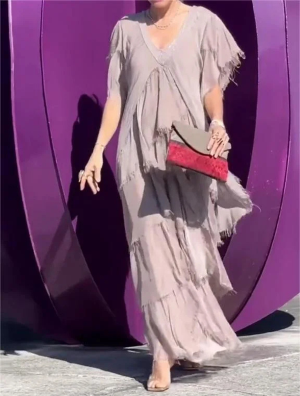 Kvinnors bohemiska lager maxiklänning - elegant kvällsplagg för sommarevenemang