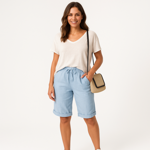 Damlinne shorts - andningsbara byxor med elastisk midja för vardagsbruk