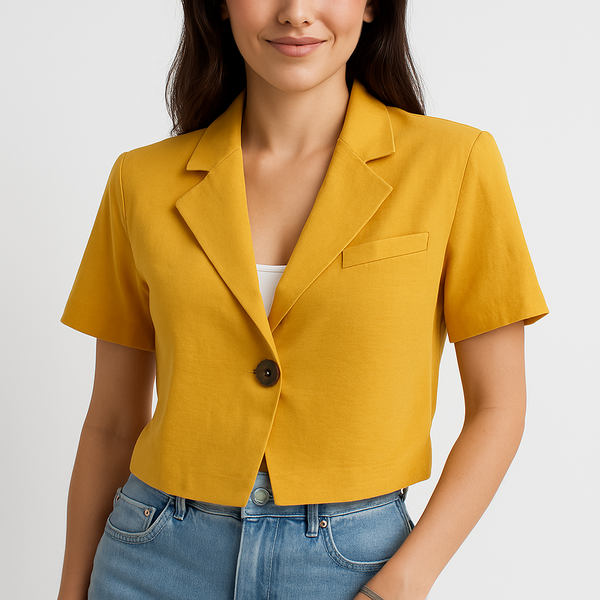 Kvinnors kort blazer - skräddarsydd jacka med korta ärmar i stilren design för kontoret och fritiden