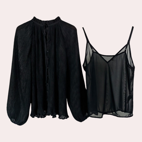 2-delad svart set - elegant blus och linne för damer