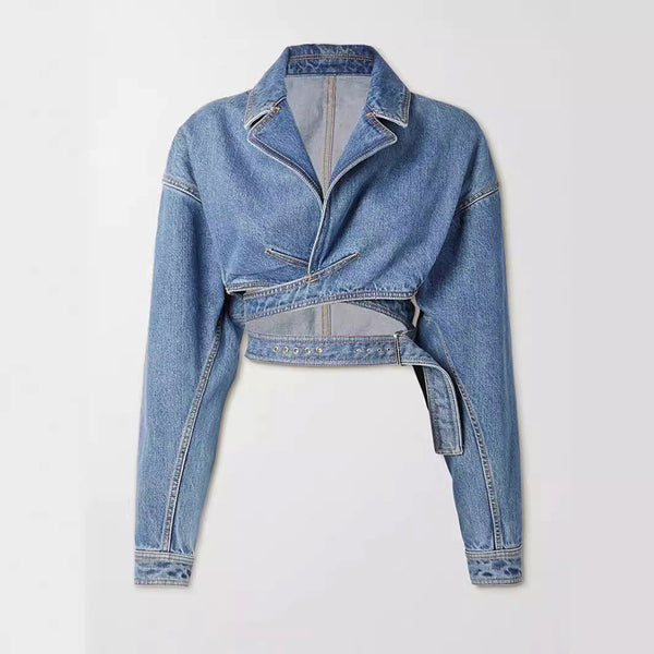 Jeansjacka - trendig blå kvinnor cropped stil