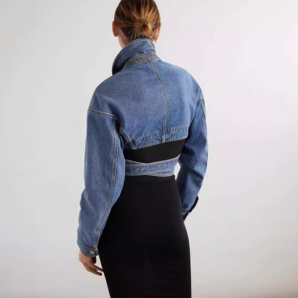 Jeansjacka - trendig blå kvinnor cropped stil
