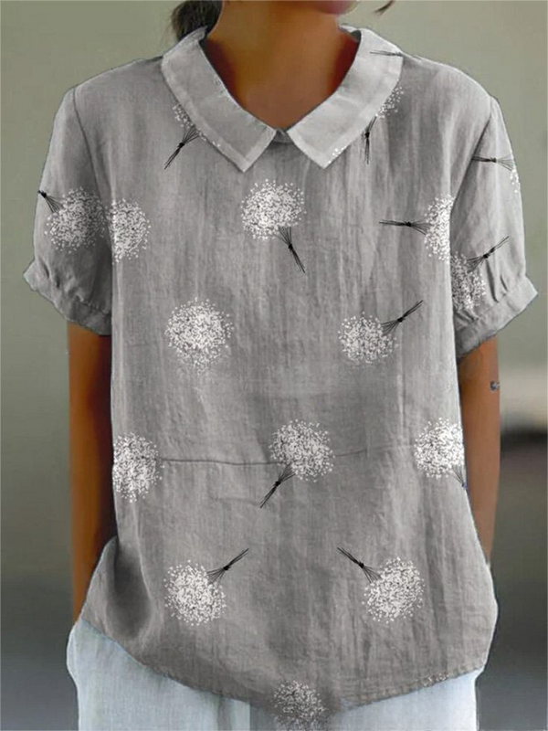 Kvinnors blus med blommig broderi för avslappnat bruk - elegant design med kort ärm